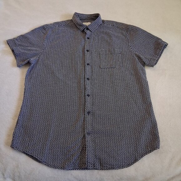 Frank & Oak Men's Size Large Black White Print Short Sleeve Button Down Shirt - Picture 4 of 12